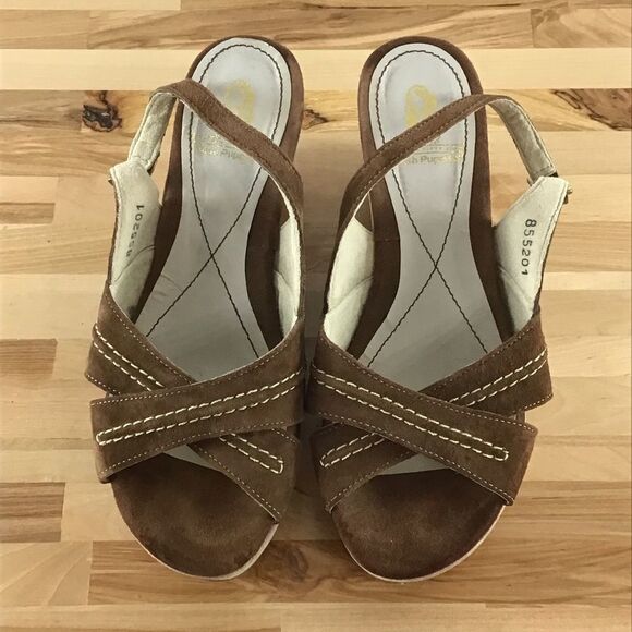 HUSH Puppies brown suede heeled sling back sandals wedges comfy stylish size 7 - Picture 4 of 15